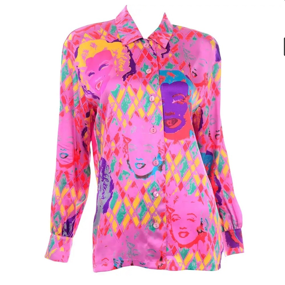 *Extremely RARE* ‘90’s Escada Silk Marilyn Monroe Warhol Pop Art Blouse